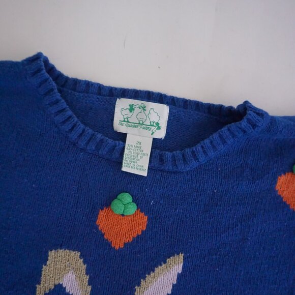 Vintage The Quacker Factory Blue Bunny Carrot Knit Easter Sweater Cottagecore 2X - Picture 3 of 11